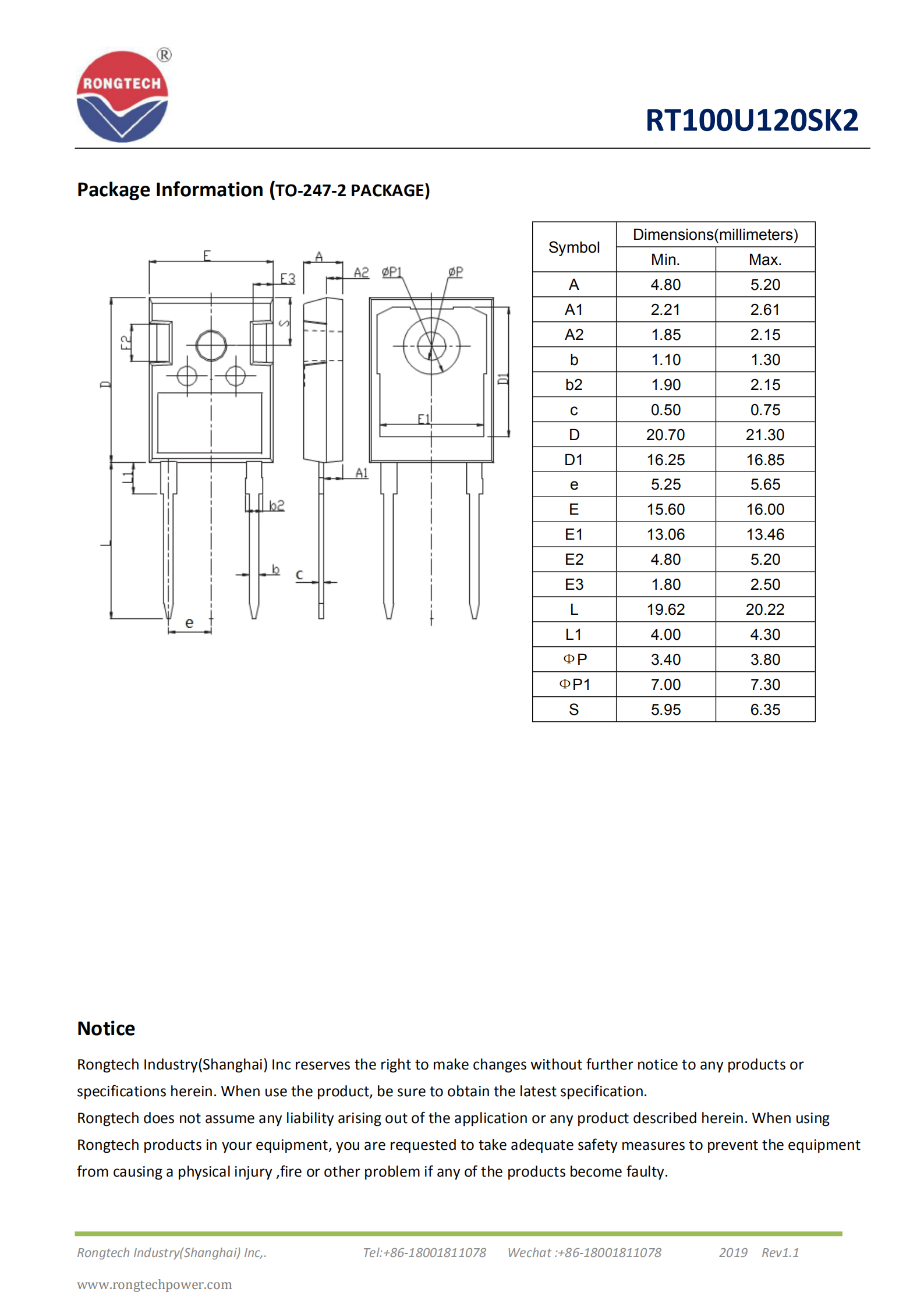 RT100U120SK2 Ultrafast Soft Recovery FRD diode-rongtechsemi