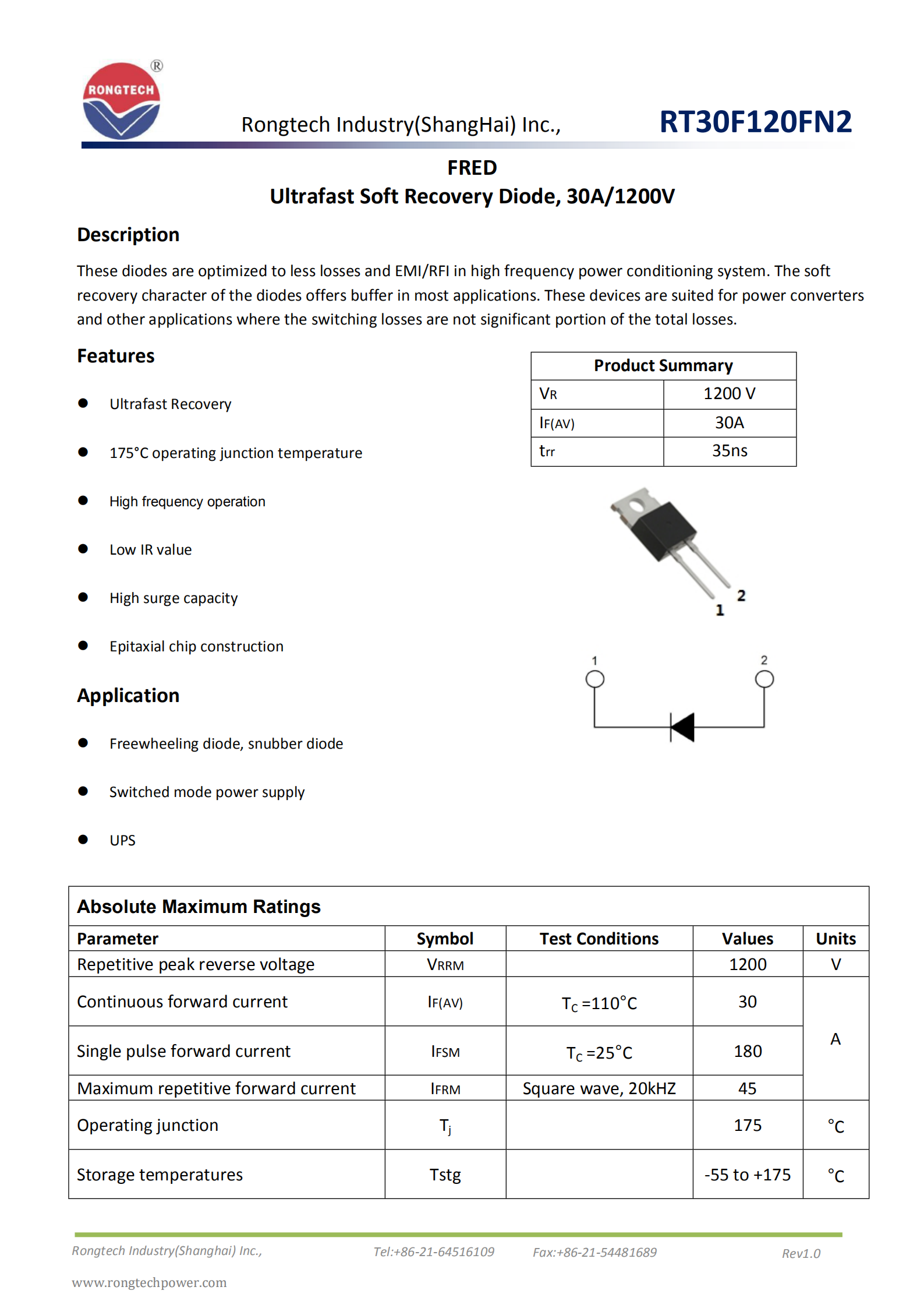 RT30F120FN2 Ultra-Fast Recovery FRD diode Module-rongtechsemi