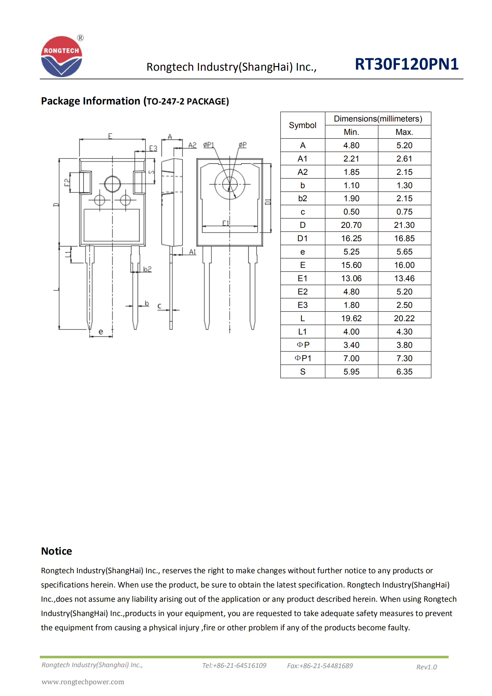 RT30F120PN1 Ultrafast Soft Recovery FRD diode-rongtechsemi