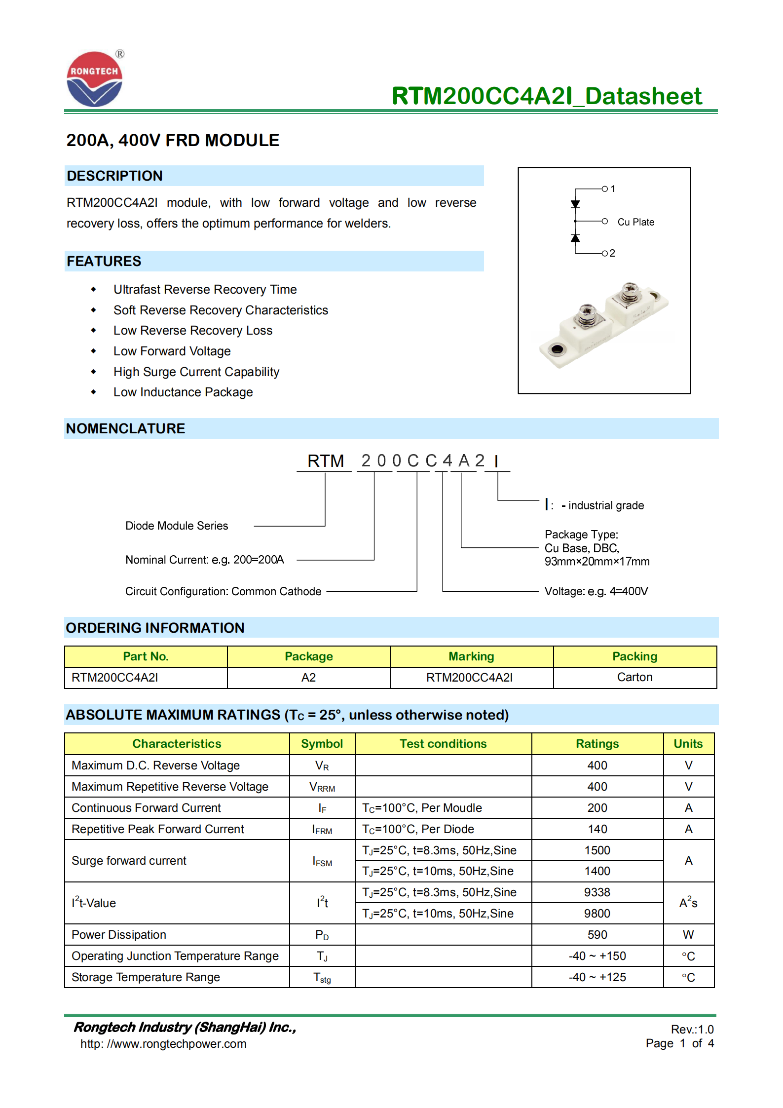 RTM200CC4A2I Ultra-Fast Recovery FRD diode Module-rongtechsemi