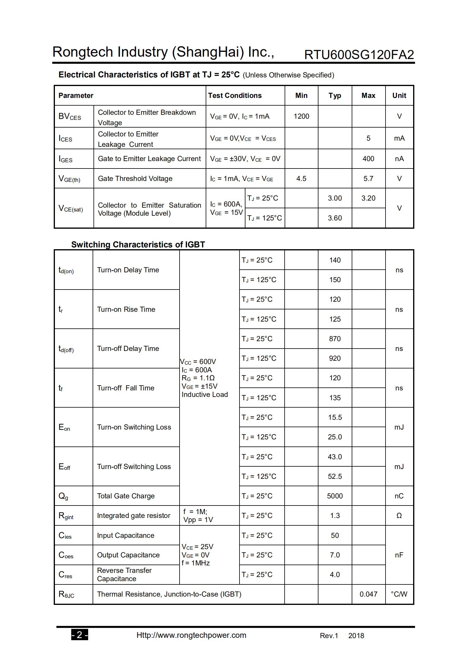 RTU600SG120FA2-rongtechsemi