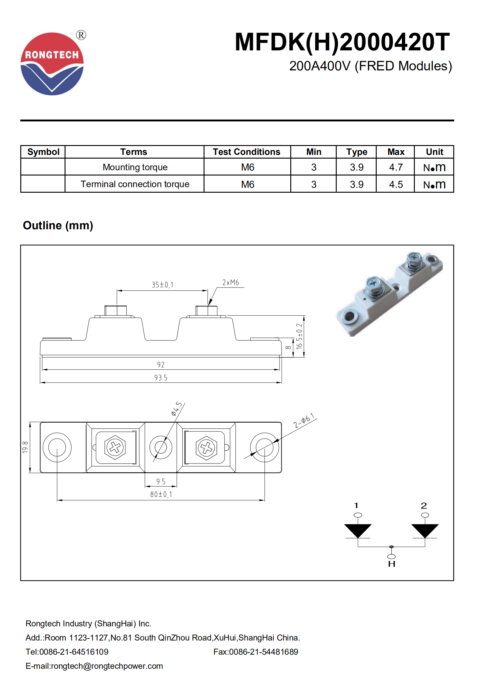 MFDK(H)2000420T Ultra-Fast Recovery FRD diode Module-rongtechsemi
