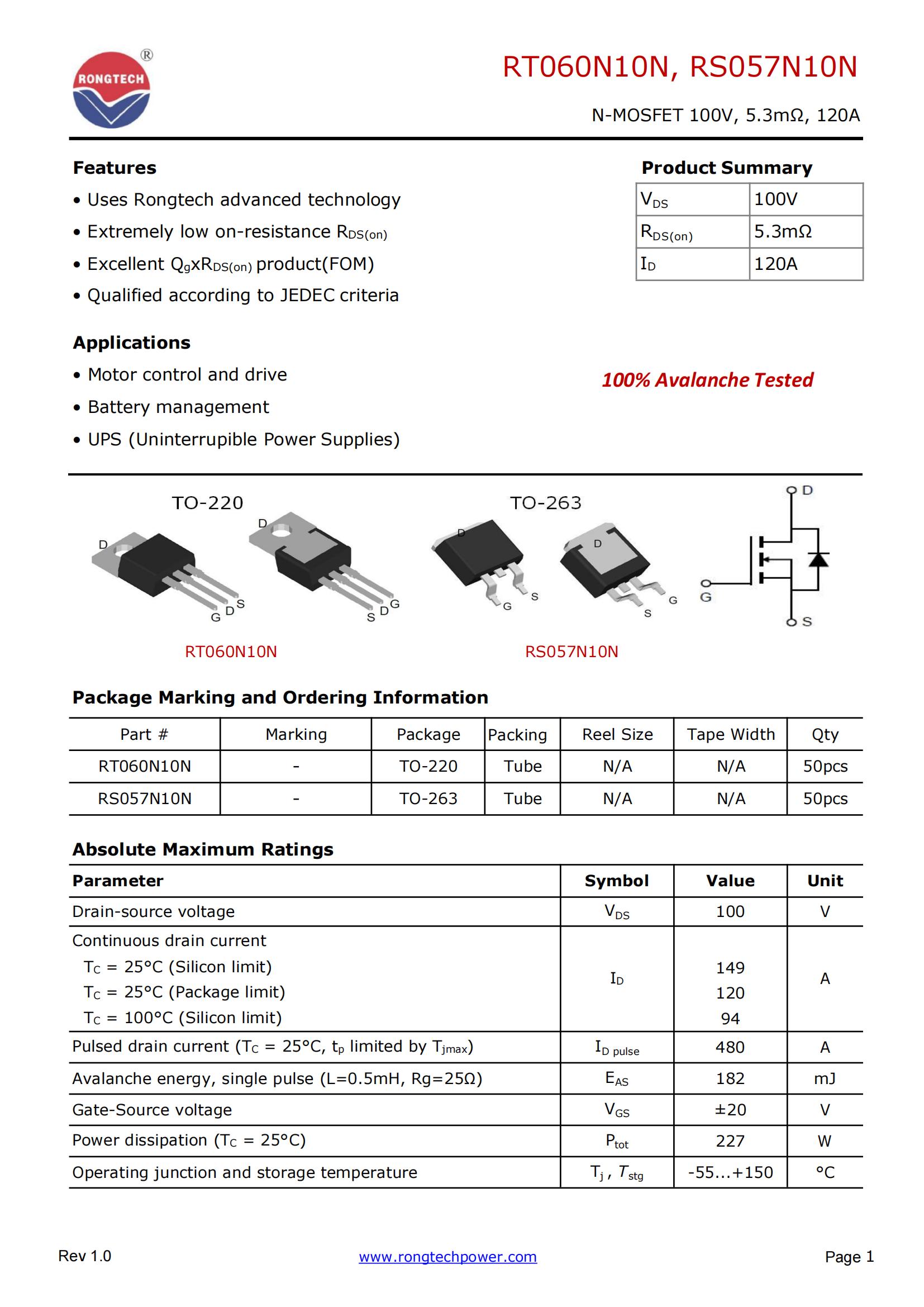 RT060N10N、RS057N10N-rongtechsemi